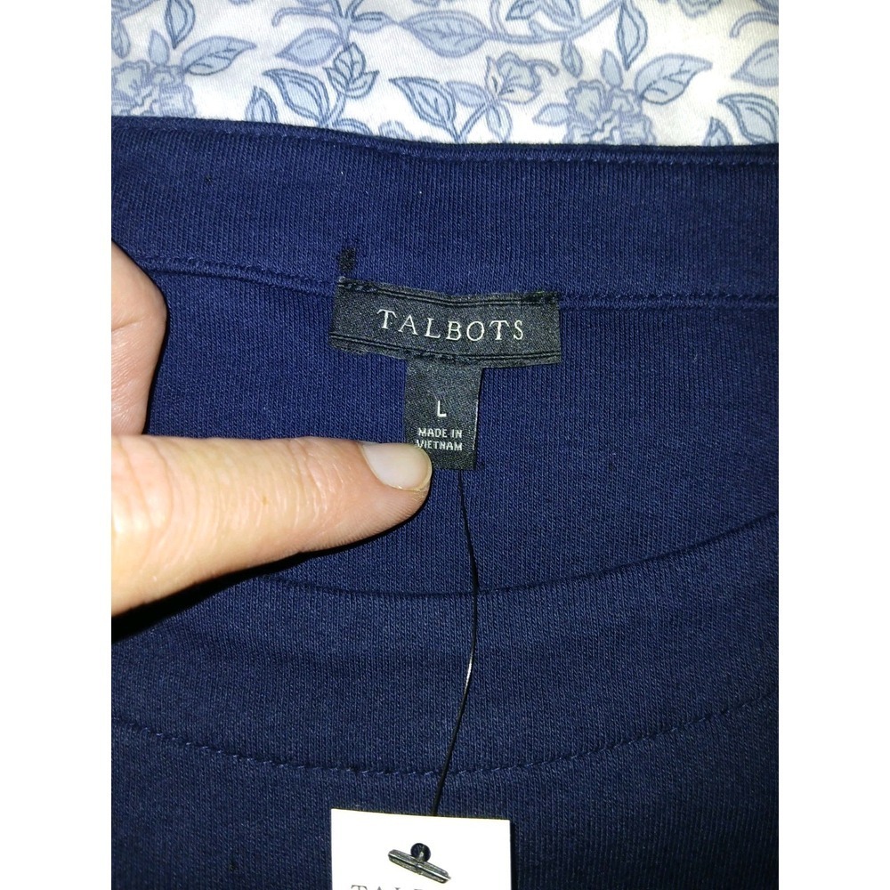 NWT Talbots Navy Blue Embroidered Short Sleeve Tee Shirt Dress Womens Size Large - Picture 3 of 8